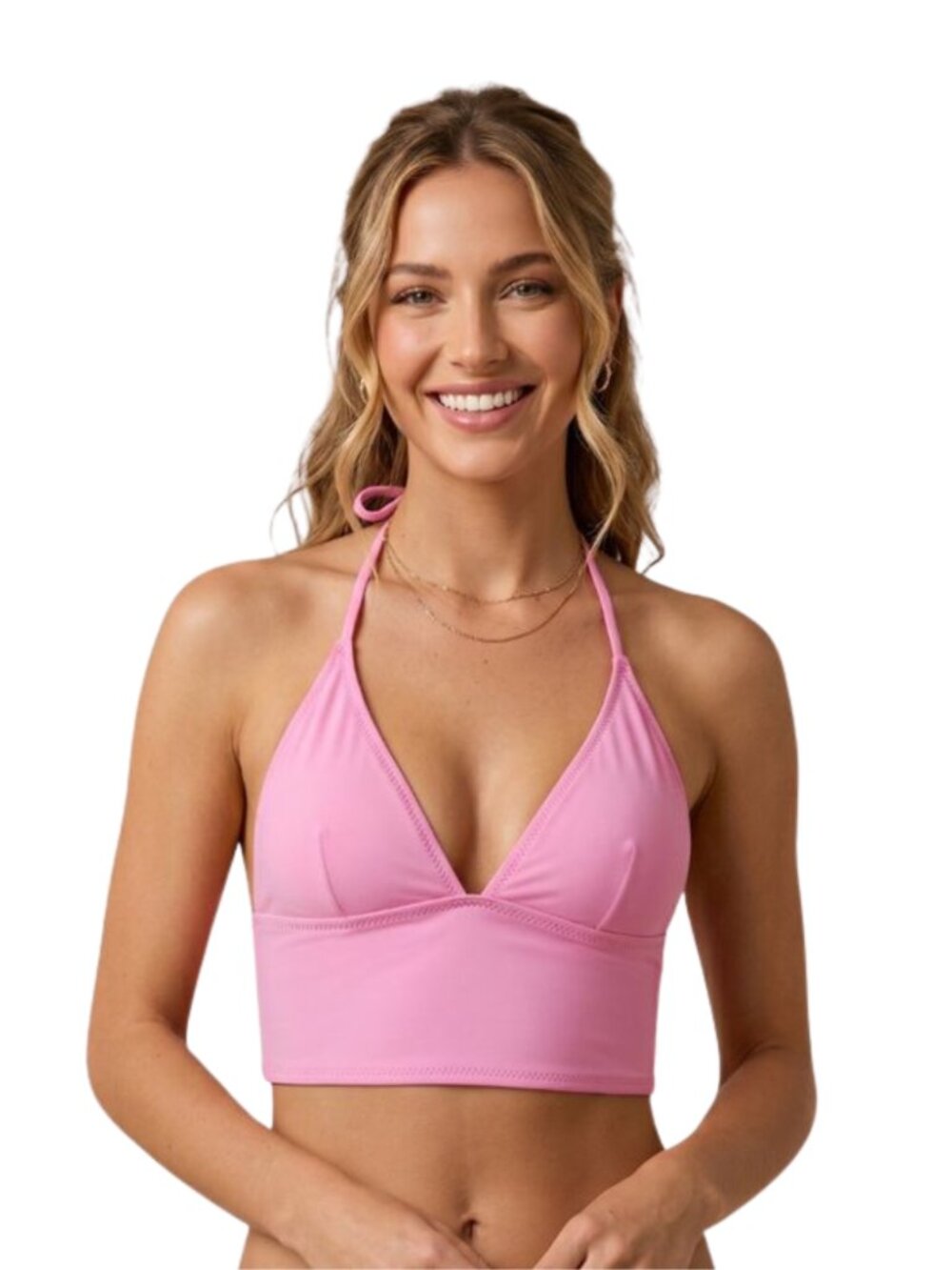 Liquid Blue Bubblegum Pink Halter Bikini Top XS Y2K Barbiecore Swim Open Back